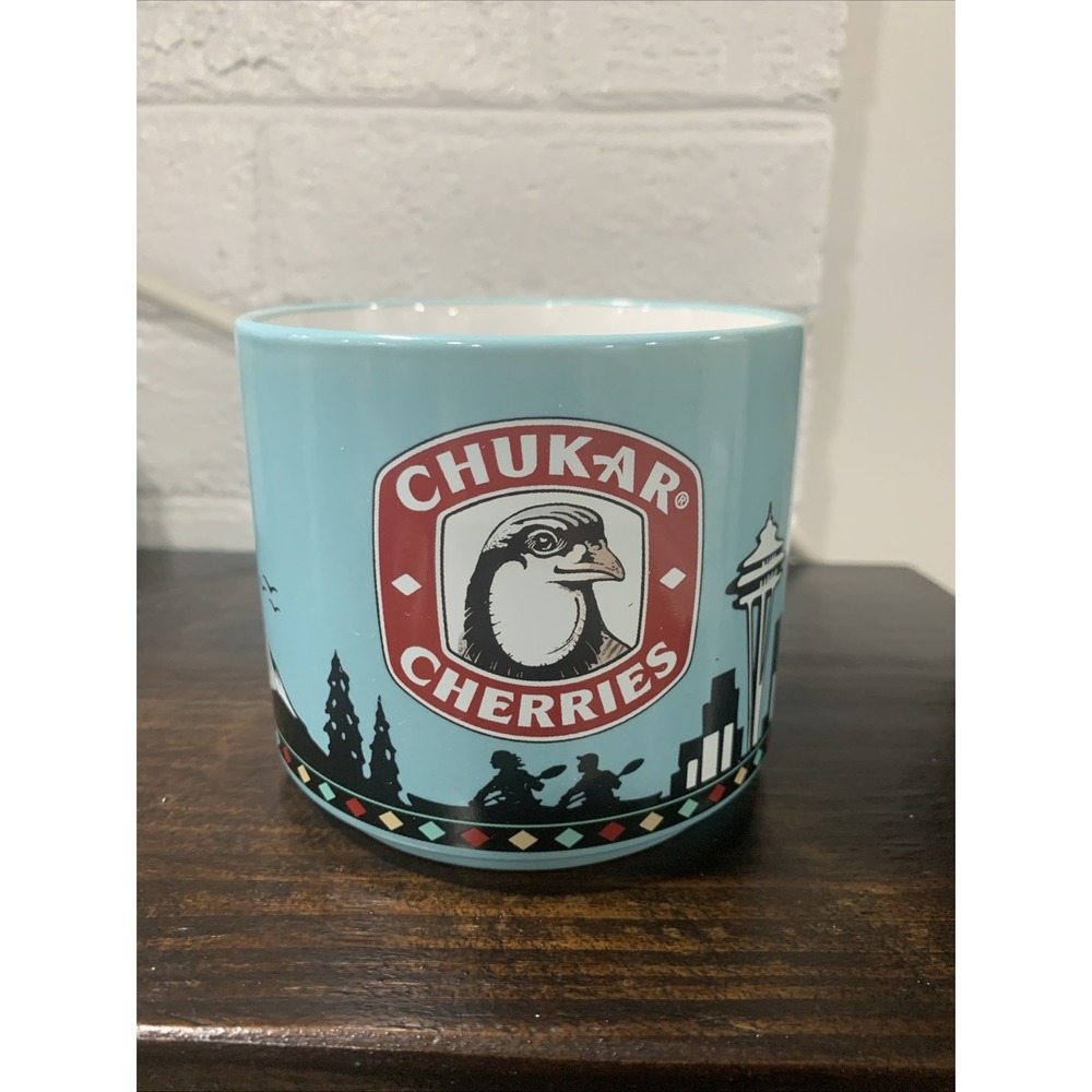 Chukar Cherries Seattle Washington Space Needle Souvenir Coffee Mug Blue